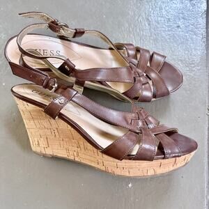 Guess Kayce Cork Wedge Platform Sandals Size 8M